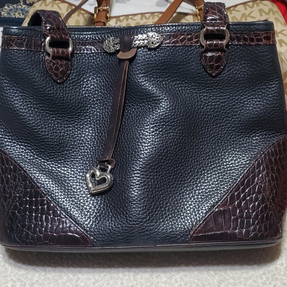 Brighton Black and Brown Shoulder Bag with Heart Charm